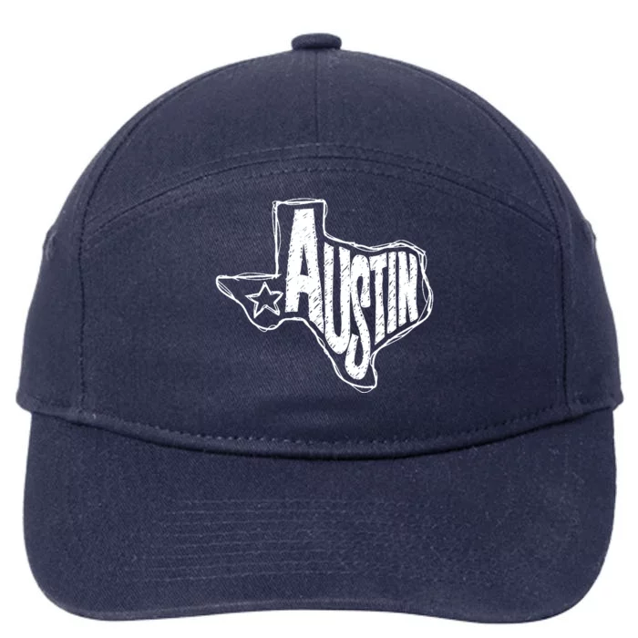 Austin Texas State Retro Outline Map 7-Panel Snapback Hat