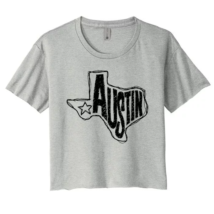 Austin Texas State Retro Outline Map Women's Crop Top Tee