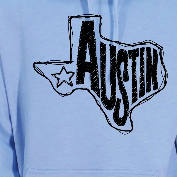 Austin Texas State Retro Outline Map Unisex Surf Hoodie