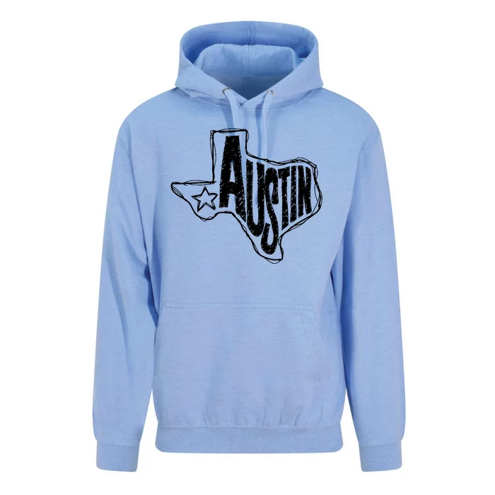 Austin Texas State Retro Outline Map Unisex Surf Hoodie