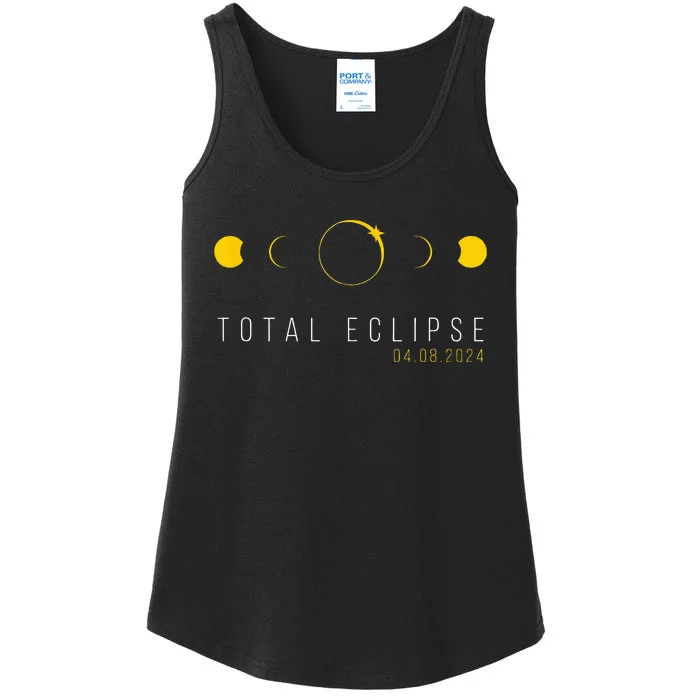 American Totality Solar Lunar Eclipse April 8 2024 Ladies Essential Tank