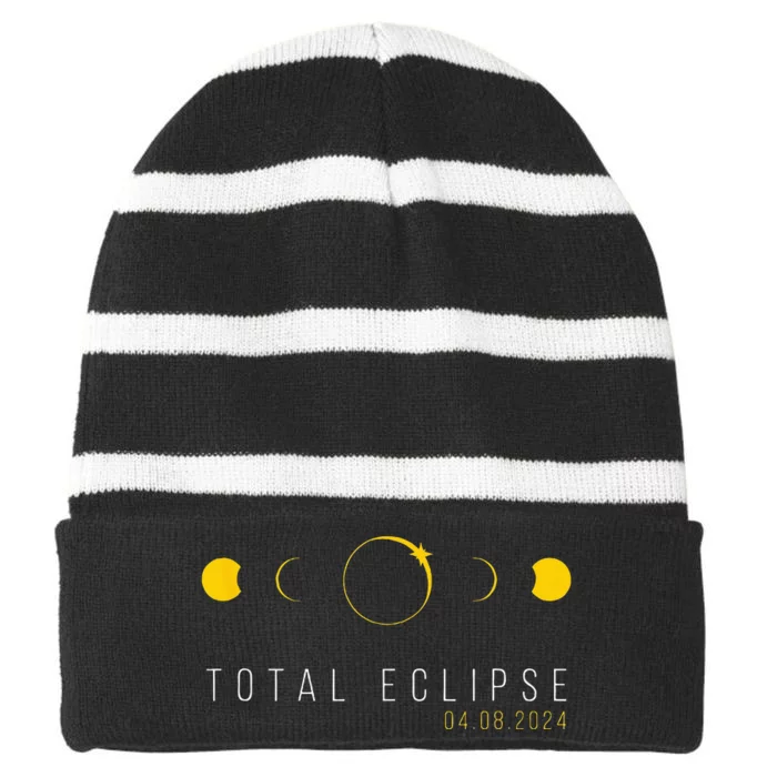 American Totality Solar Lunar Eclipse April 8 2024 Striped Beanie with Solid Band