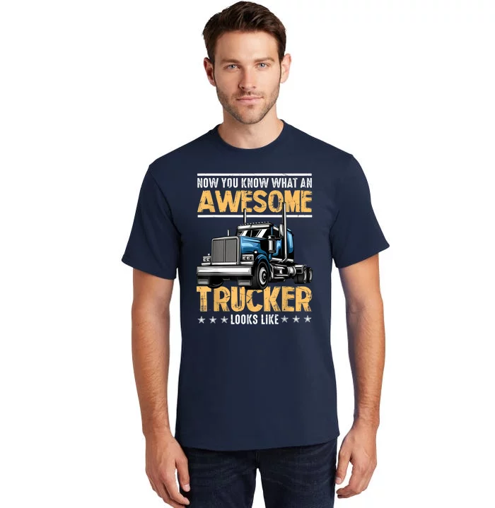 Awesome Trucker Semi Truck Driver 18 Wheeler Mechanic Funny Tall T-Shirt