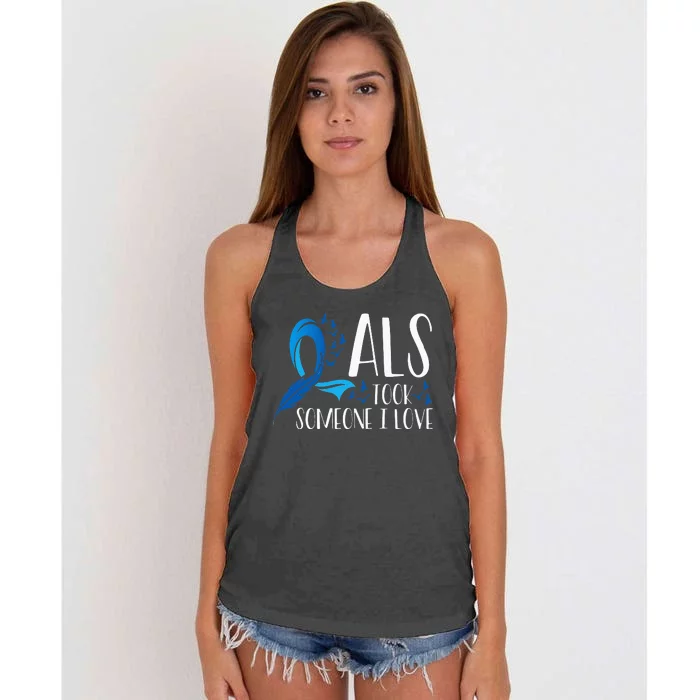 ALS Took Someone I Love ALS Awareness Month Women's Knotted Racerback Tank