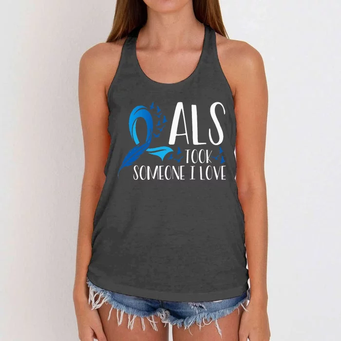 ALS Took Someone I Love ALS Awareness Month Women's Knotted Racerback Tank