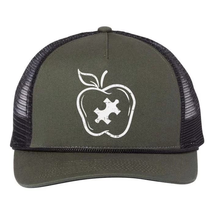 Autism Teacher Special Education Awareness Apple Retro Rope Trucker Hat Cap