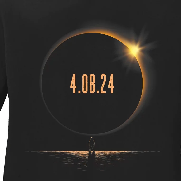 America Totality Spring 4 08 24 Total Solar Eclipse 2024 Ladies Long Sleeve Shirt