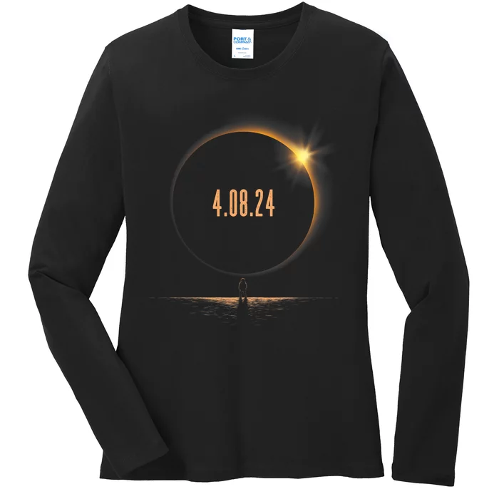 America Totality Spring 4 08 24 Total Solar Eclipse 2024 Ladies Long Sleeve Shirt