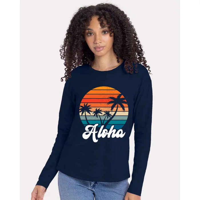 Aloha Tropical Sunset Vintage Vacation Womens Cotton Relaxed Long Sleeve T-Shirt