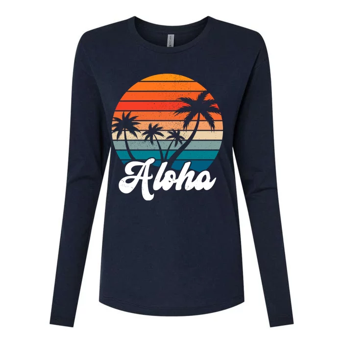 Aloha Tropical Sunset Vintage Vacation Womens Cotton Relaxed Long Sleeve T-Shirt