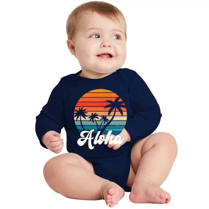 Aloha Tropical Sunset Vintage Vacation Baby Long Sleeve Bodysuit