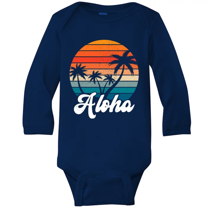 Aloha Tropical Sunset Vintage Vacation Baby Long Sleeve Bodysuit