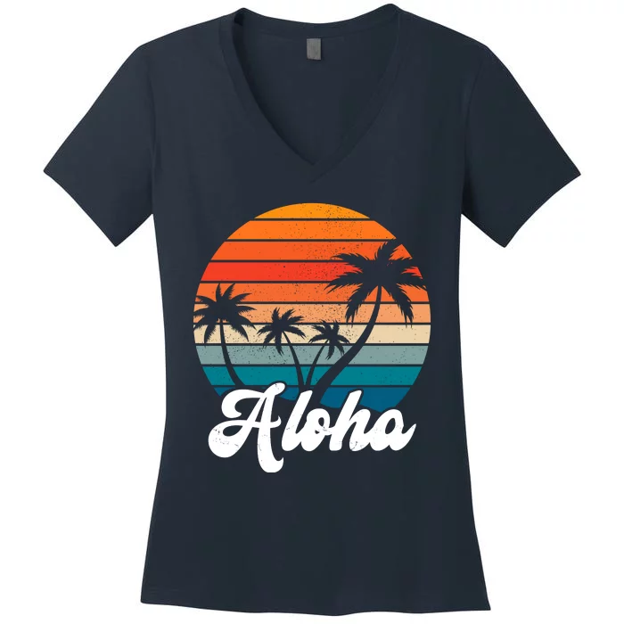 Aloha Tropical Sunset Vintage Vacation Women's V-Neck T-Shirt