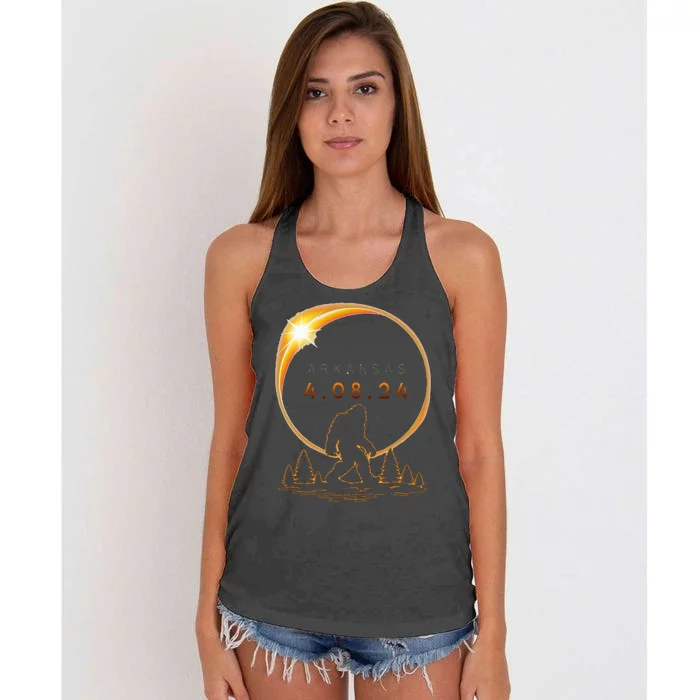 Arkansas Total Solar Eclipse 2024 Bigfoot Solar Eclipse Women's Knotted Racerback Tank