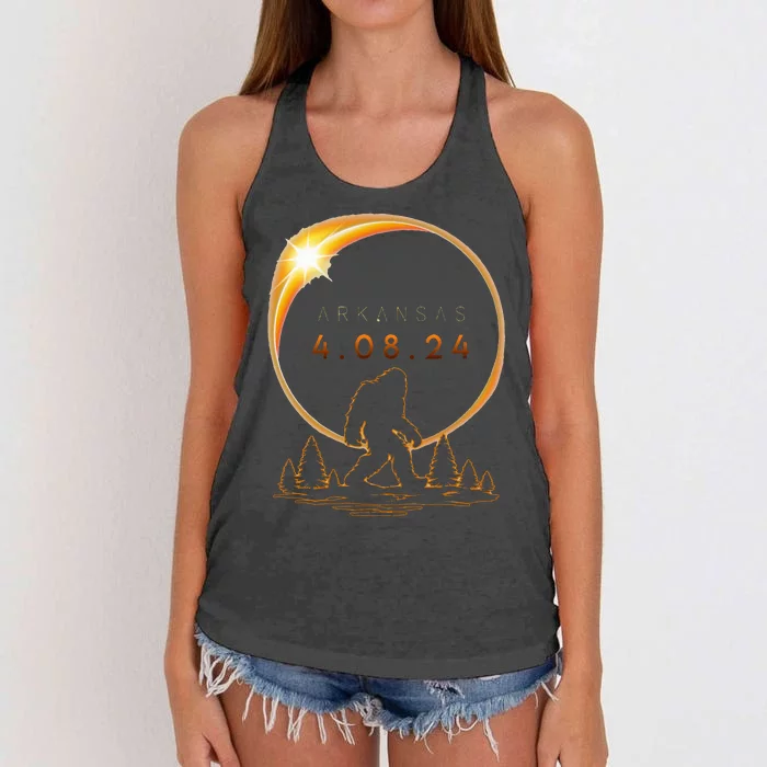 Arkansas Total Solar Eclipse 2024 Bigfoot Solar Eclipse Women's Knotted Racerback Tank