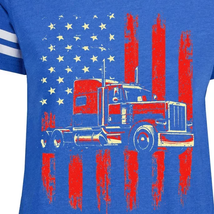 American Trucker Semi Truck Driver Trucking Big Rig Enza Ladies Jersey Football T-Shirt