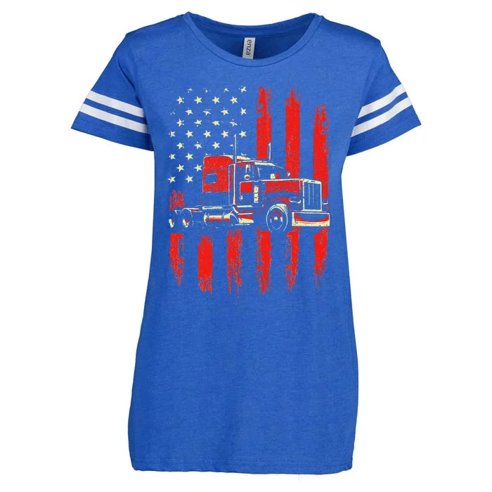 American Trucker Semi Truck Driver Trucking Big Rig Enza Ladies Jersey Football T-Shirt