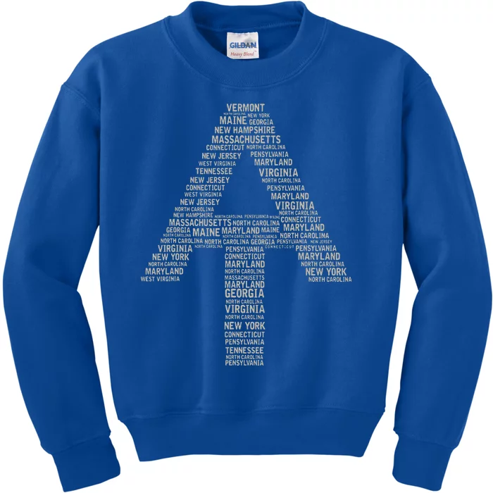 Appalachian Trail Symbol Word Cloud With Us Staates Kids Sweatshirt