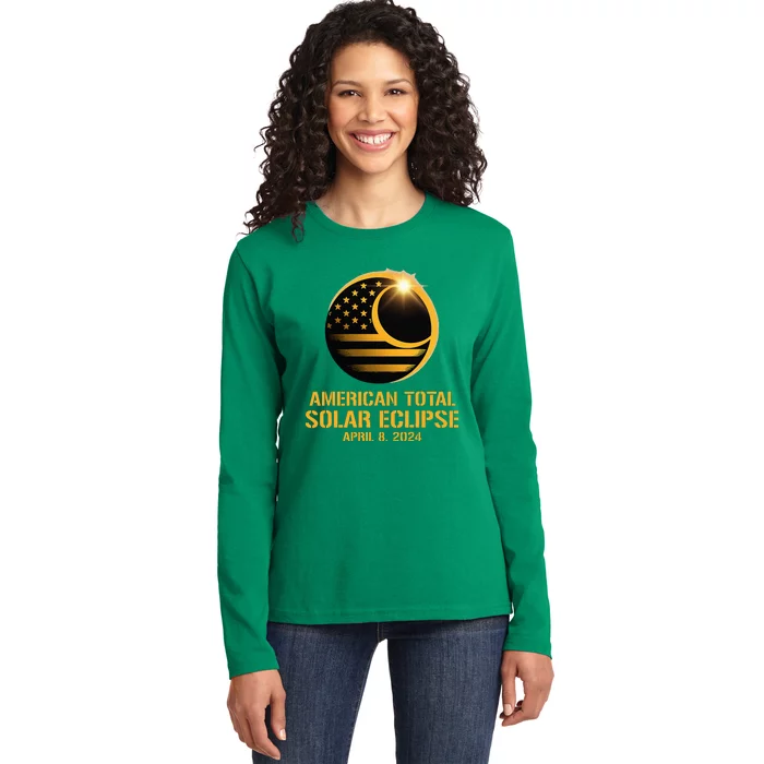 American Total Solar Eclipse April 8 2024 Totality Astronomy Ladies Long Sleeve Shirt