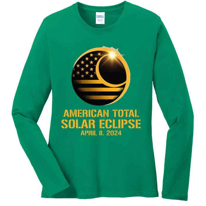 American Total Solar Eclipse April 8 2024 Totality Astronomy Ladies Long Sleeve Shirt