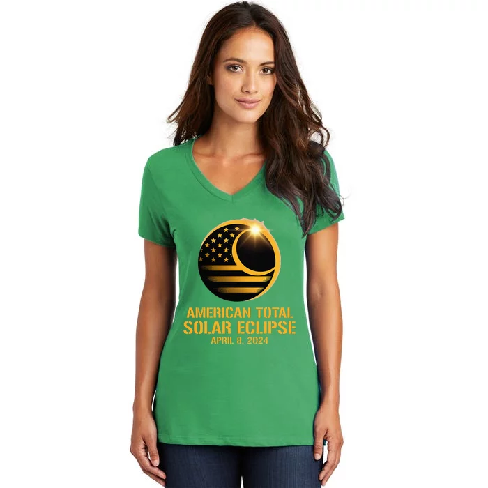 American Total Solar Eclipse April 8 2024 Totality Astronomy Women's V-Neck T-Shirt