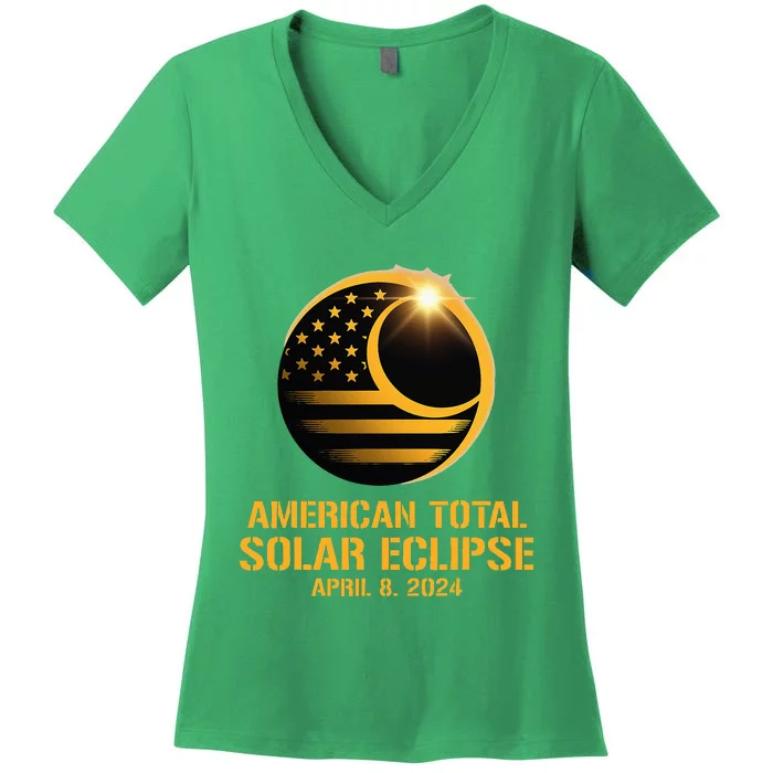 American Total Solar Eclipse April 8 2024 Totality Astronomy Women's V-Neck T-Shirt