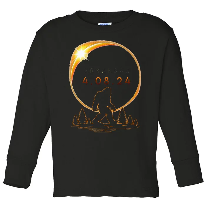 Arkansas Total Solar Eclipse 2024 Bigfoot Solar Eclipse Toddler Long Sleeve Shirt