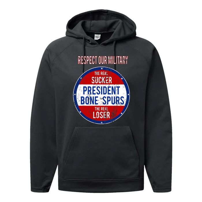 Anti Trump Sucker Loser We Respect Our Military Performance Fleece Hoodie