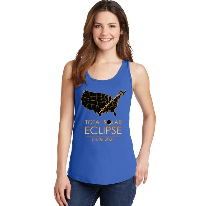 America Total Solar Eclipse April 8 2024 Usa Map Totality Ladies Essential Tank