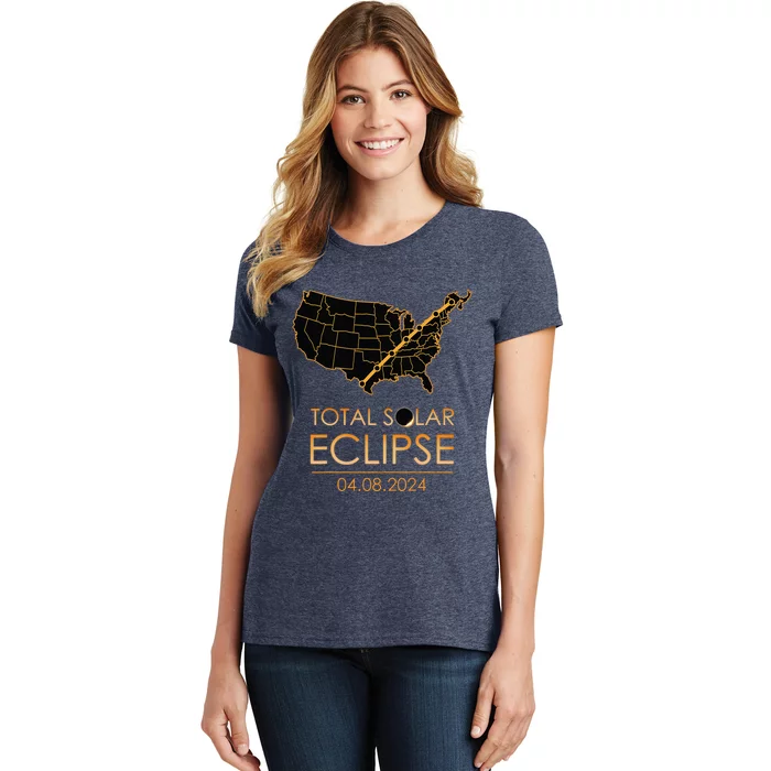 America Total Solar Eclipse April 8 2024 Usa Map Totality Women's T-Shirt