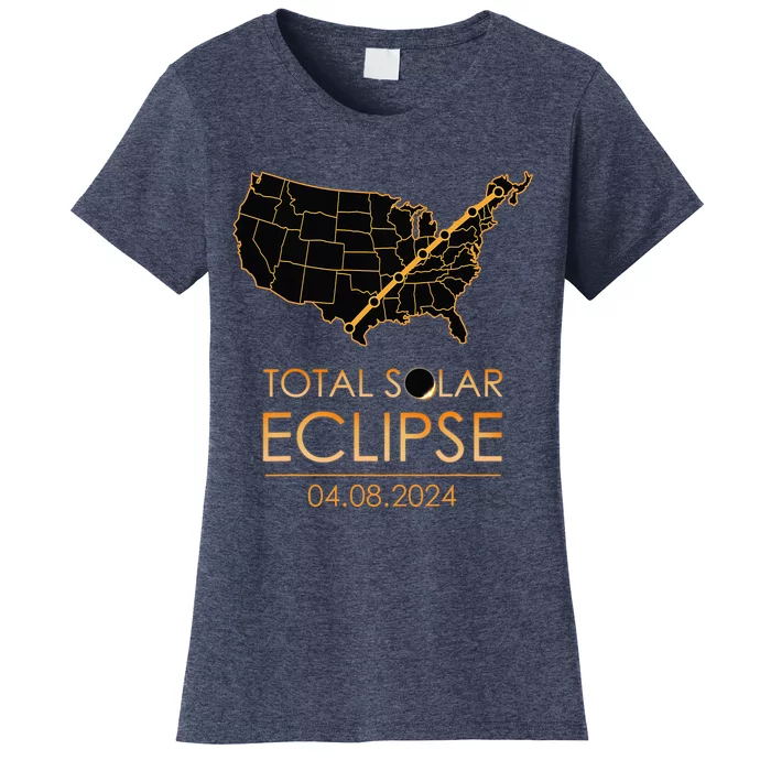 America Total Solar Eclipse April 8 2024 Usa Map Totality Women's T-Shirt