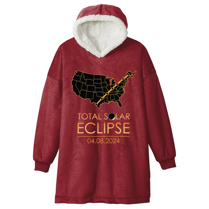 America Total Solar Eclipse April 8 2024 Usa Map Totality Hooded Wearable Blanket