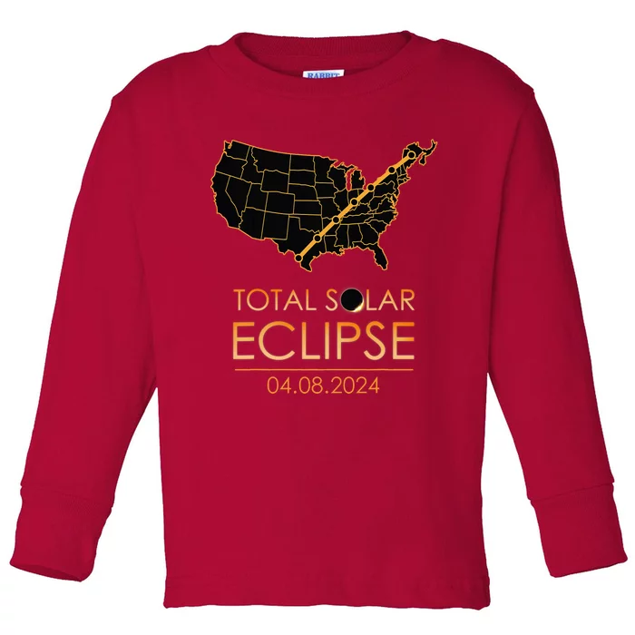 America Total Solar Eclipse April 8 2024 Usa Map Totality Toddler Long Sleeve Shirt