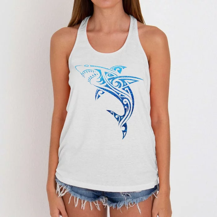 Artistic Tribal Shark Hawaiian Polynesian Tattoo Vacation Women's Knotted Racerback Tank