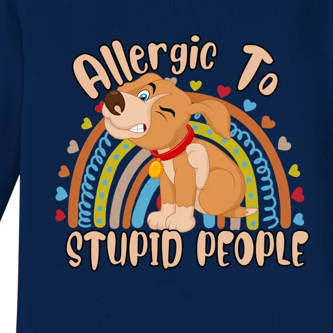 Allergic To Stupid People Funny Sayings Graphic Cute Gift Baby Long Sleeve Bodysuit