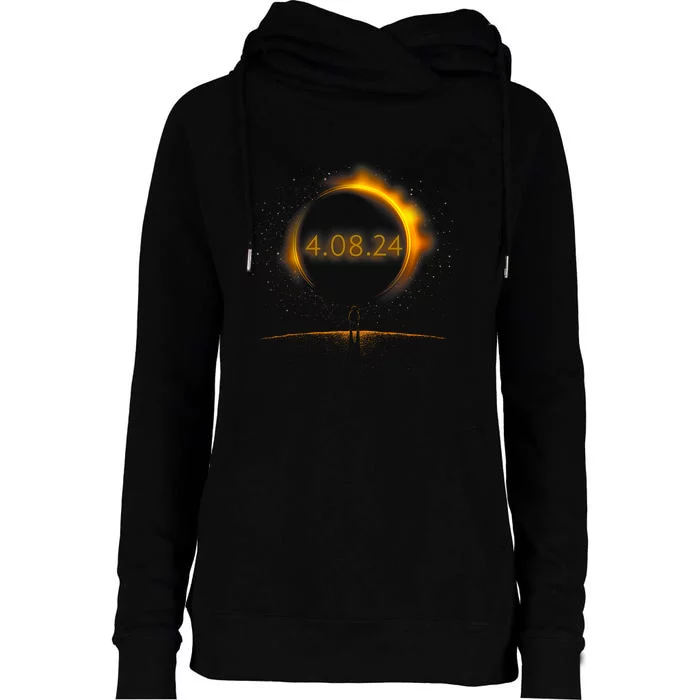 America Totality Spring 4.08.24 Total Solar Eclipse 2024 Womens Funnel Neck Pullover Hood