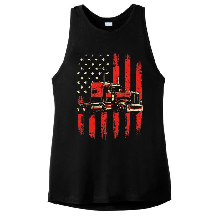 American Trucker Semi Truck Driver Trucking Big Rig Ladies Tri-Blend Wicking Tank