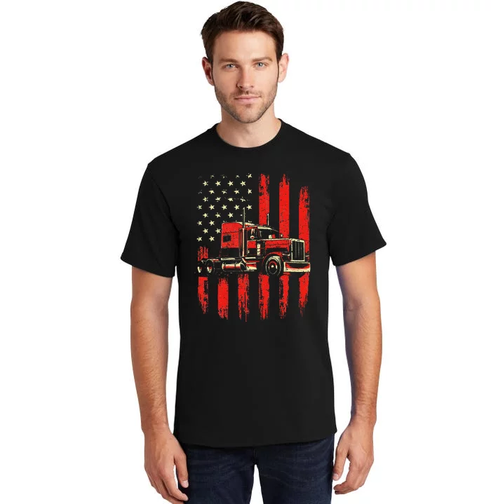 American Trucker Semi Truck Driver Trucking Big Rig Tall T-Shirt