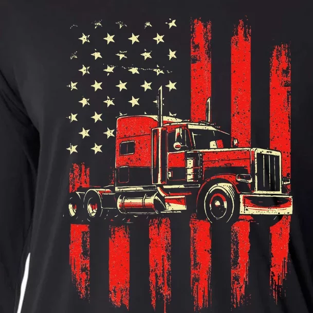 American Trucker Semi Truck Driver Trucking Big Rig Cooling Performance Long Sleeve Crew