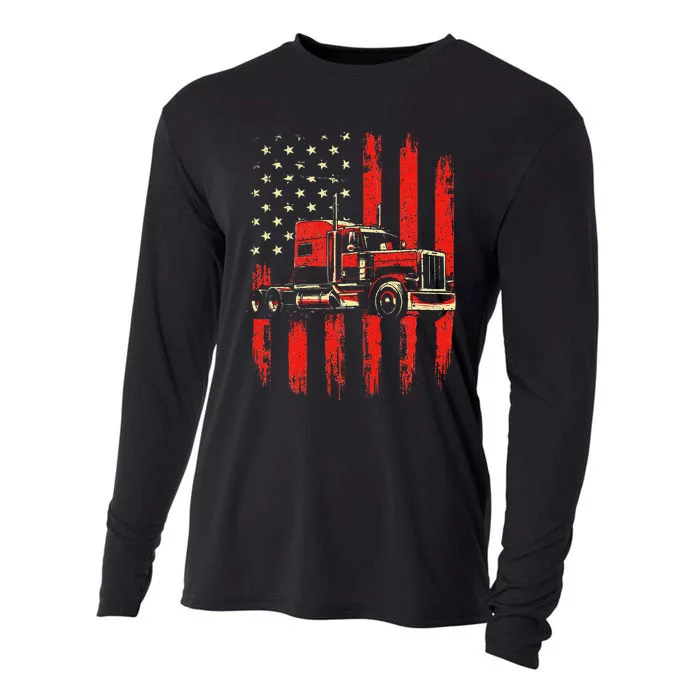 American Trucker Semi Truck Driver Trucking Big Rig Cooling Performance Long Sleeve Crew