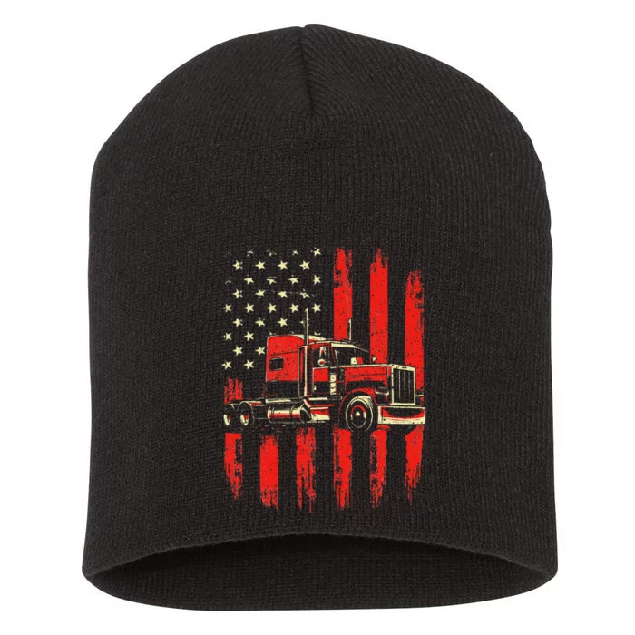 American Trucker Semi Truck Driver Trucking Big Rig Short Acrylic Beanie