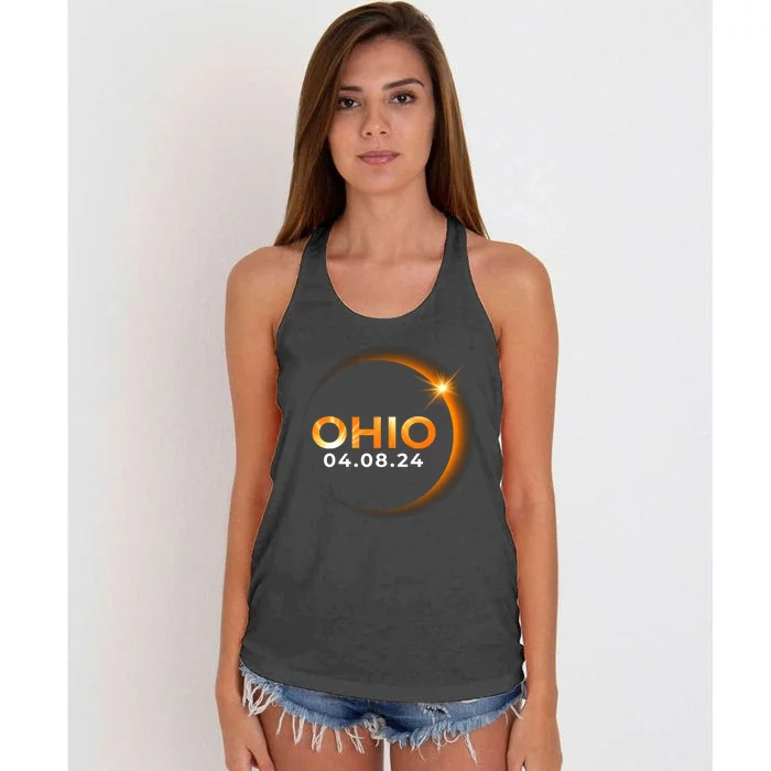 America Total Solar Eclipse Spring April 8 2024 Ohio Women's Knotted Racerback Tank