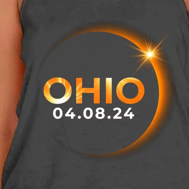 America Total Solar Eclipse Spring April 8 2024 Ohio Women's Knotted Racerback Tank