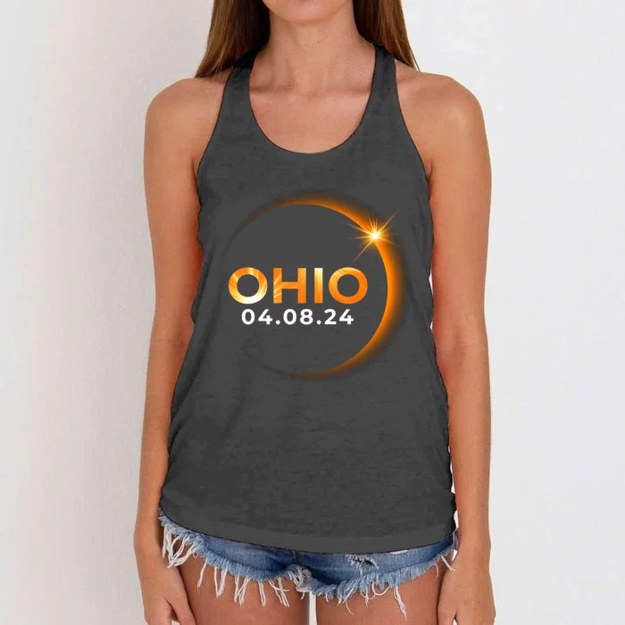 America Total Solar Eclipse Spring April 8 2024 Ohio Women's Knotted Racerback Tank