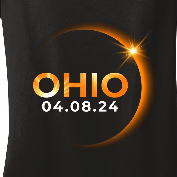 America Total Solar Eclipse Spring April 8 2024 Ohio Women's V-Neck T-Shirt