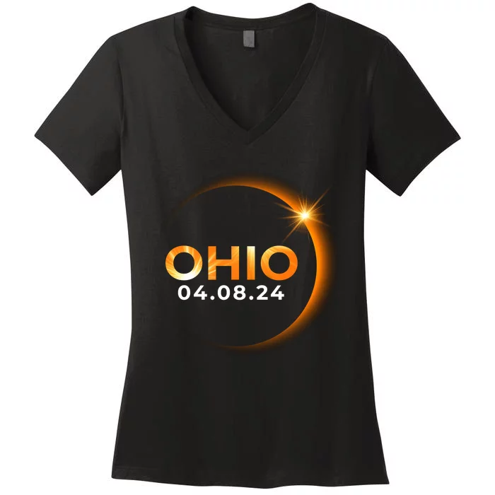 America Total Solar Eclipse Spring April 8 2024 Ohio Women's V-Neck T-Shirt