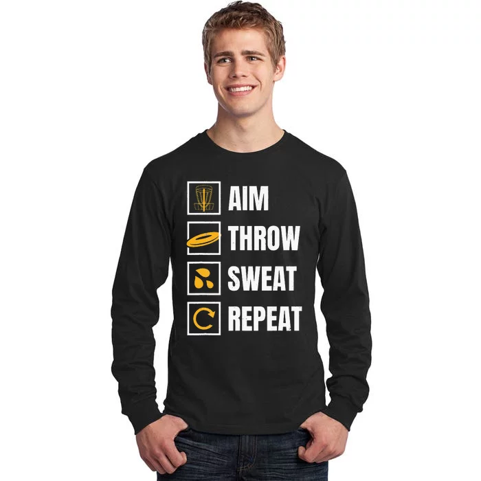 Aim Throw Swear Repeat Disc Golfing Frisbee Golfer Disc Golf Tall Long Sleeve T-Shirt