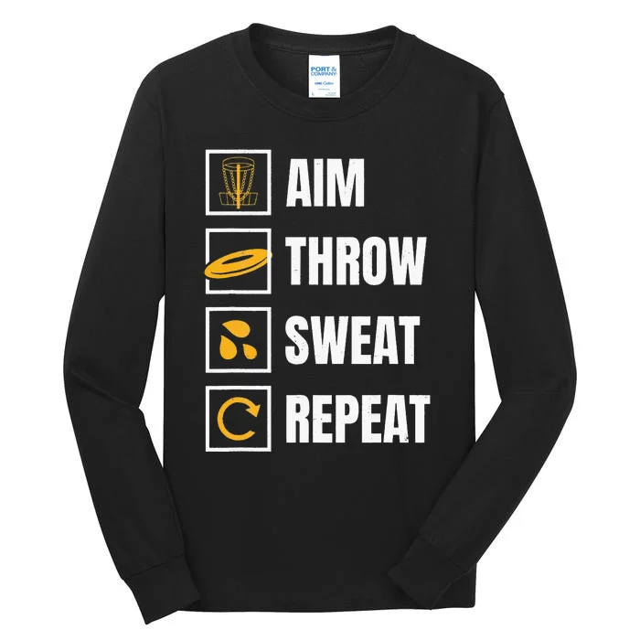 Aim Throw Swear Repeat Disc Golfing Frisbee Golfer Disc Golf Tall Long Sleeve T-Shirt