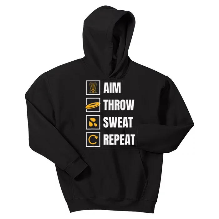 Aim Throw Swear Repeat Disc Golfing Frisbee Golfer Disc Golf Kids Hoodie