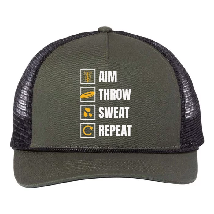 Aim Throw Swear Repeat Disc Golfing Frisbee Golfer Disc Golf Retro Rope Trucker Hat Cap